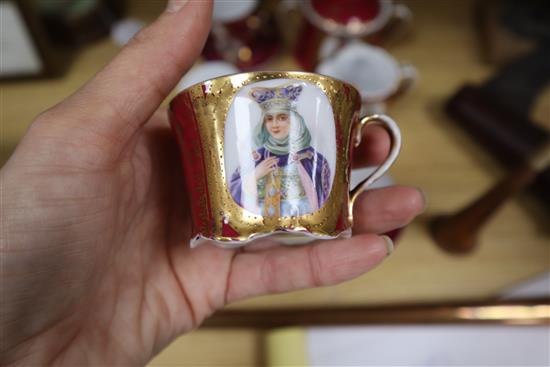 A Russian Gardner factory coffee set c.1900, each piece decorated with a portrait (25)